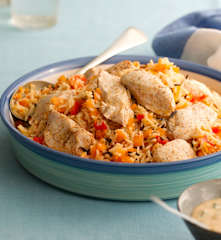 Chicken with Carrot & Red Pepper Rice and Creamy Mustard Sauce