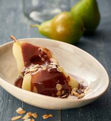 Steamed Pears with Chocolate Cardamom Sauce