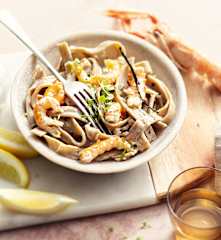 Tagliatelle de riz à la vanille et aux langoustines