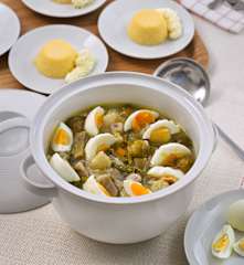 Menú: Menestra de verduras a la sidra. Flan de coco
