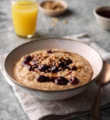 Oat, Bran and Quinoa Porridge with Blueberry Compote