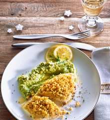 Pangasiusfilet mit Meerrettich-Senf-Kruste