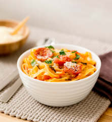 Creamy tomato and salami fettuccine