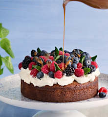 Caramel Cake with Fruit and Caramel Sauce