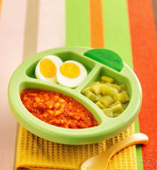 牛肉番茄乌冬面配白煮蛋及丝瓜(13~18个月辅食)