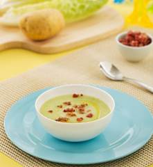 Crema de patata, lechuga y arroz