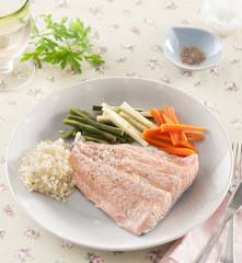 Menú: Crema de champiñones. Pescado con arroz y verduras