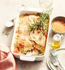 Lasagne aux lentilles corail et légumes d'été (sans gluten ni lactose)