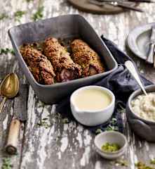 Lombinhos de porco com crosta de pistácio e puré de couve-flor - TM5