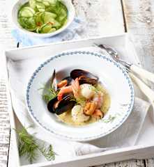 Meeresfrüchte mit Weinschaumsauce