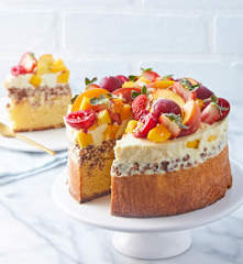 CH1: Pastel de almendras, turrón, mango y chocolate blanco