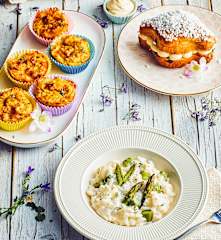 Menù: Risotto asparagi e Taleggio, Muffin salati e Crema pasquale (Pasqua) (Bimby Friend)
