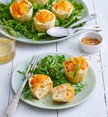 Flans salés aux légumes, mimolette et ciboulette