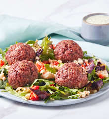 Meatballs with Herb Tahini and Cauliflower Tabbouleh