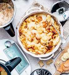 Gratin dauphinois, patate douce et cheddar à la truffe