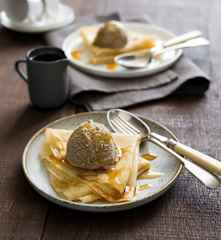 Dairy free coconut caramel ice cream with crêpes