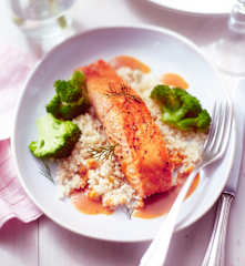 Salmon with Broccoli, Couscous and Honey Mustard Sauce
