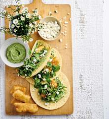 Tacos de peixe com agrião