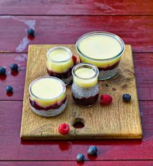 Chiapudding mit Zitronencreme und Beerencoulis