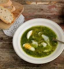 Zuppa di coriandolo, baccalà e uova