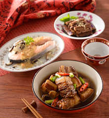 可樂燒五花、照燒茄子&味噌蒸鮭魚