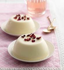 Lychee Panna Cotta with Rosewater Syrup