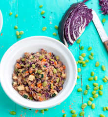 Salada de quinoa, couve, cenoura e feijão de soja