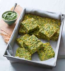 Mashed pea and corn slice
