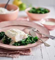Merluzzo al vapore con riso e spinaci