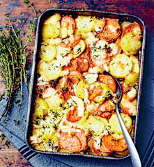 Gratin de patates douces, pommes de terre et chèvre