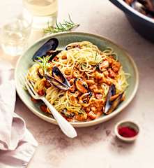 Spaghetti aux moules, chorizo et safran