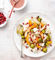 Légumes vapeur, vinaigrette à la grenade