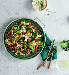 Greek-style meatballs with warm veg salad (Noni Jenkins)