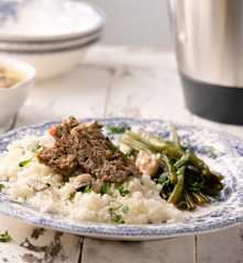 Menù: Polpettone con funghi, fagiolini e riso di cavolfiore