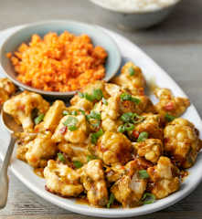 Kung Pao Cauliflower with Pickled Carrot and Sesame Salad