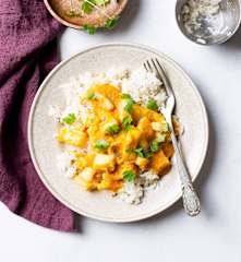 Sepia en salsa de verduras con guarnición de arroz