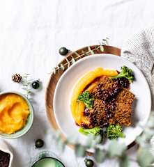 Terrina de legumbre con brócoli y puré de batata