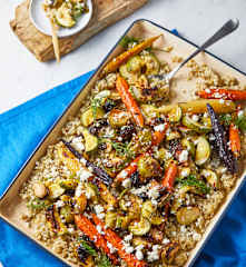 Roasted Vegetables with Farro and Lemon Feta Dressing (Ben)