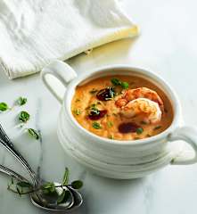 Crema di fragole con crostacei al profumo di menta ed erba cipollina