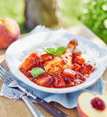 Hähnchen-Pfirsich-Topf mit Balsamico