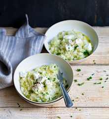Risotto à la courgette, fenouil et fromage
