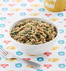 Guiso de arroz, lentejas y espinaca