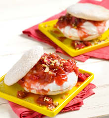 Hazelnut Meringues with Rhubarb & Cream Filling