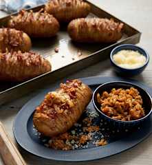 Hasselback Potatoes with Shallot Compote