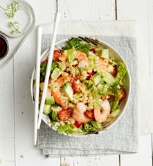 Salade de crevettes au fenouil, chiffonnade de salade et tomates cerise