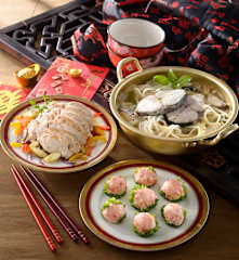 土魠魚米粉湯、百花蝦球&彩蔬雞柳