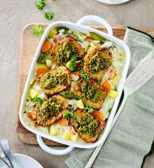 Frühlingsgemüse-Minutensteak-Gratin