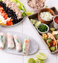 1 receta, 3 platos: Rollitos vietnamitas con pulled pork. Tacos con pulled pork. Ensalada de judías negras con pulled pork
