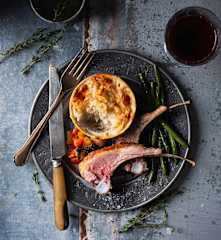 Lamb Chops with Ratatouille, Beans and Potato Gratin