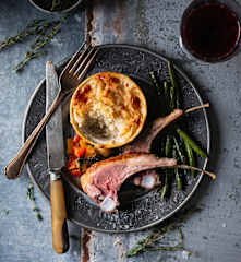Lamb Chops with Ratatouille, Beans and Potato Gratin